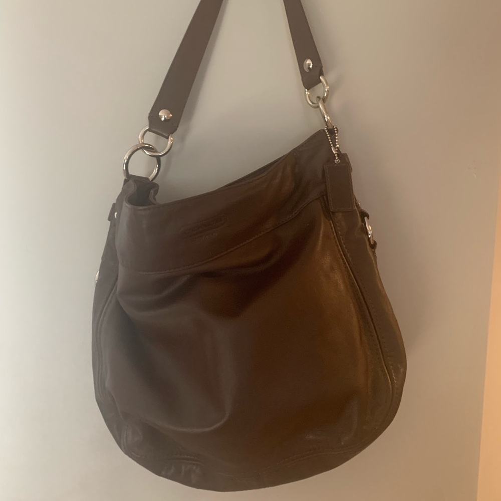 Coach Zoe Large Leather Hobo Shoulder Bag #F1032-F14706, Brown - Picture 4 of 9